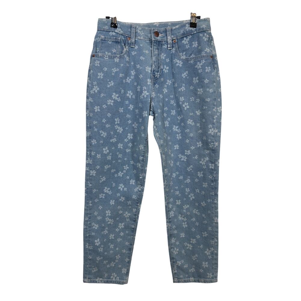 Old Navy O.G. Straight Jeans Girls Size 14 Blue High Rise Floral Print Stretch